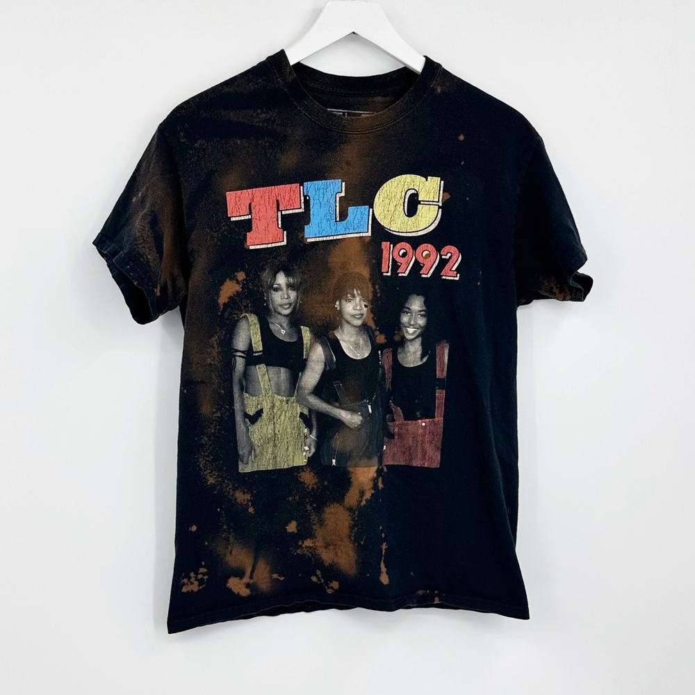 TLC Graphic Print Bleach Splatter Short Sleeve Shirt Size Medium Upcycled
